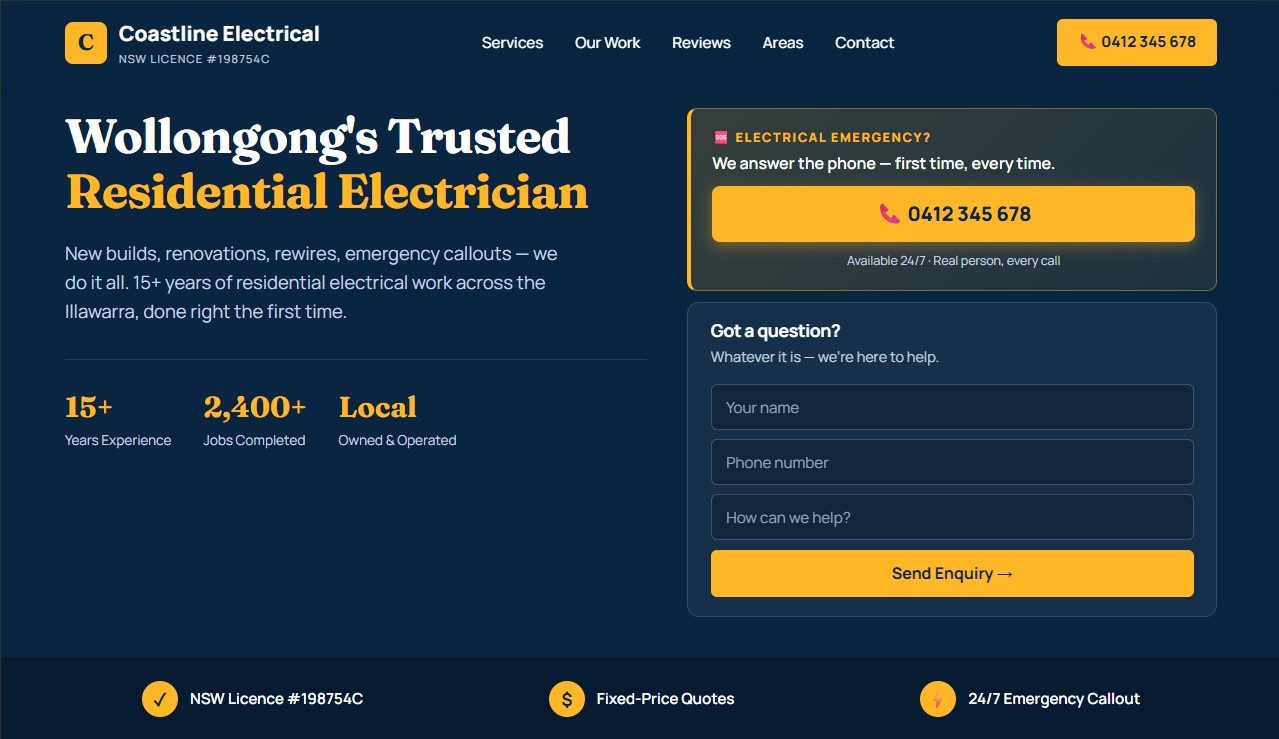 Coastline Electrical — desktop site by Foundly Media