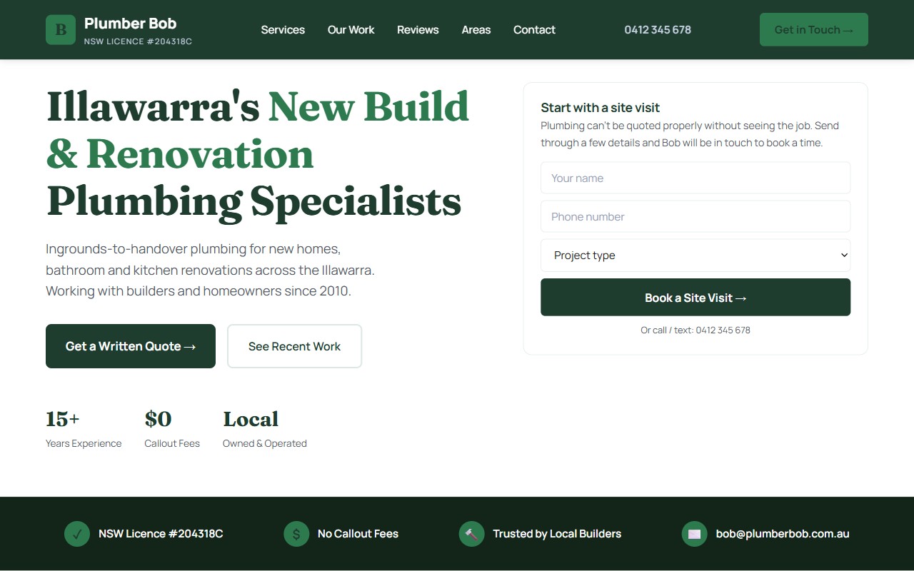 Plumber Bob — desktop site by Foundly Media